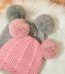 Baby Girls Boys Winter Knitted Woolen Cap One-piece Hair Ball-pink and grey