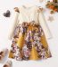 Kid Girl Ruffled Bowknot Design Floral Print Splice Long-sleeve Dress