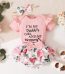 Ribbed 3pcs Letter Embroidery and Floral Print Short-sleeve Baby Set-2