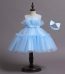 Blue Girl Bowknot Mesh Design Solid Color Sleeveless Princess Party Tutu Dress