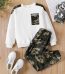 Trendy Camouflage Pocket Sweatshirt and Pants Sets-white