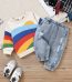 Rainbow sweater and ripprd jean set