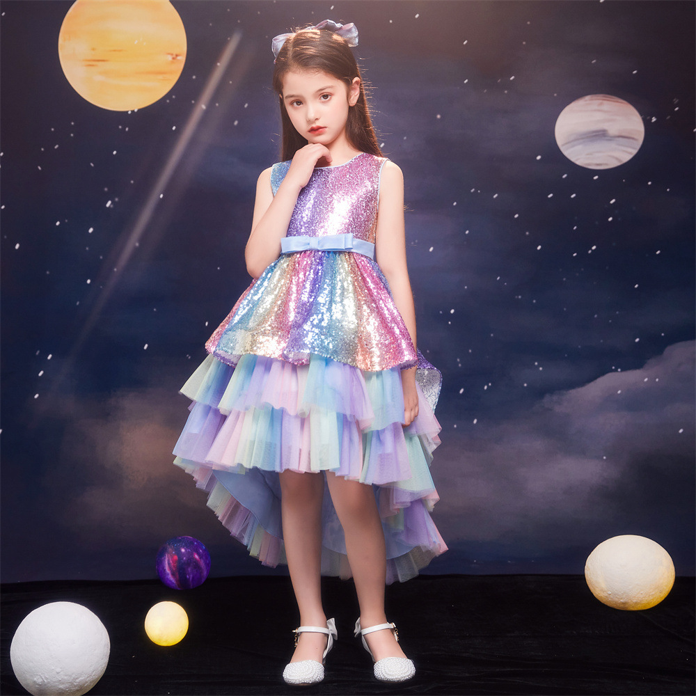 Girls Fluffy Sequin Rainbow Dress – TCL FASHIONS
